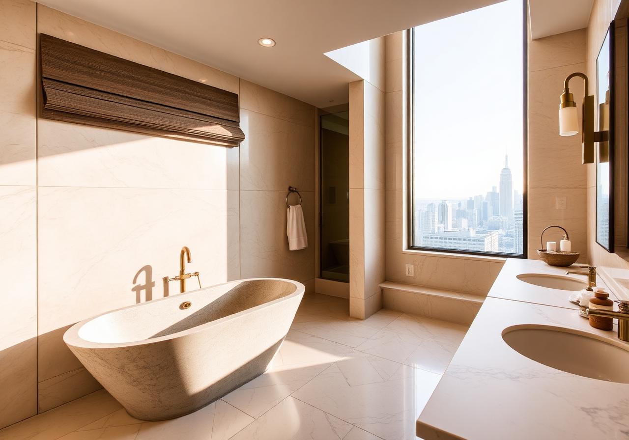 Главна баня с травертин